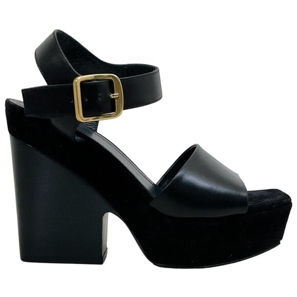 Celine Black Leather / Suede Platform Sandals - Picture 2 of 6